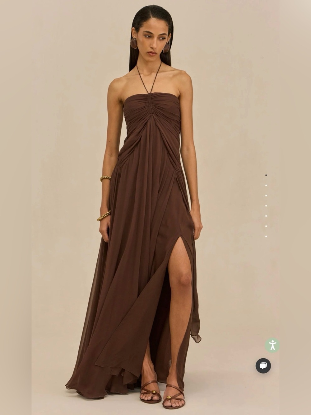 Cult Gaia - RITZ GOWN - Brown Ruched Chiffon Evening Dress - Women's Formal Gown - Picture 7 of 9